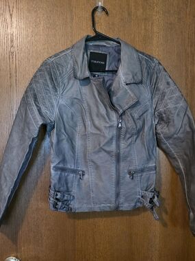 Maurices Gray Leather Moto Jacket with Buckle Details